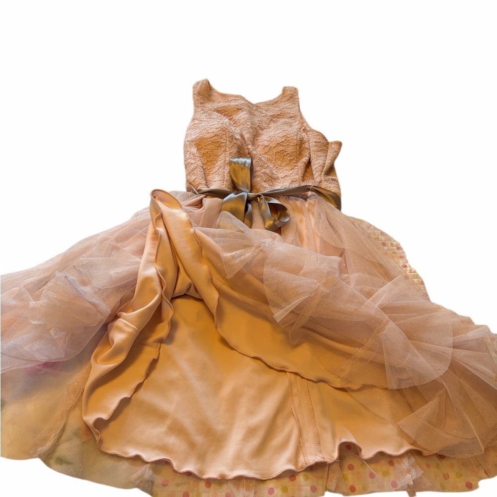 Le Chateau Junior Size 11 Pink Lace Dress with Mesh Skirt-Silver Sash-Lined - Picture 7 of 11